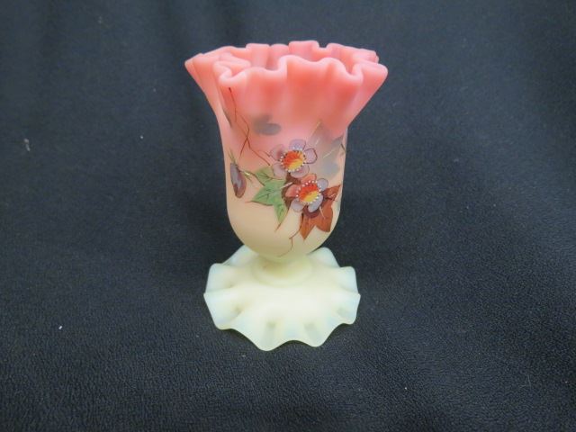 Appraisal: Webb Burmese Enameled Art Glass Vase ruffle top and base