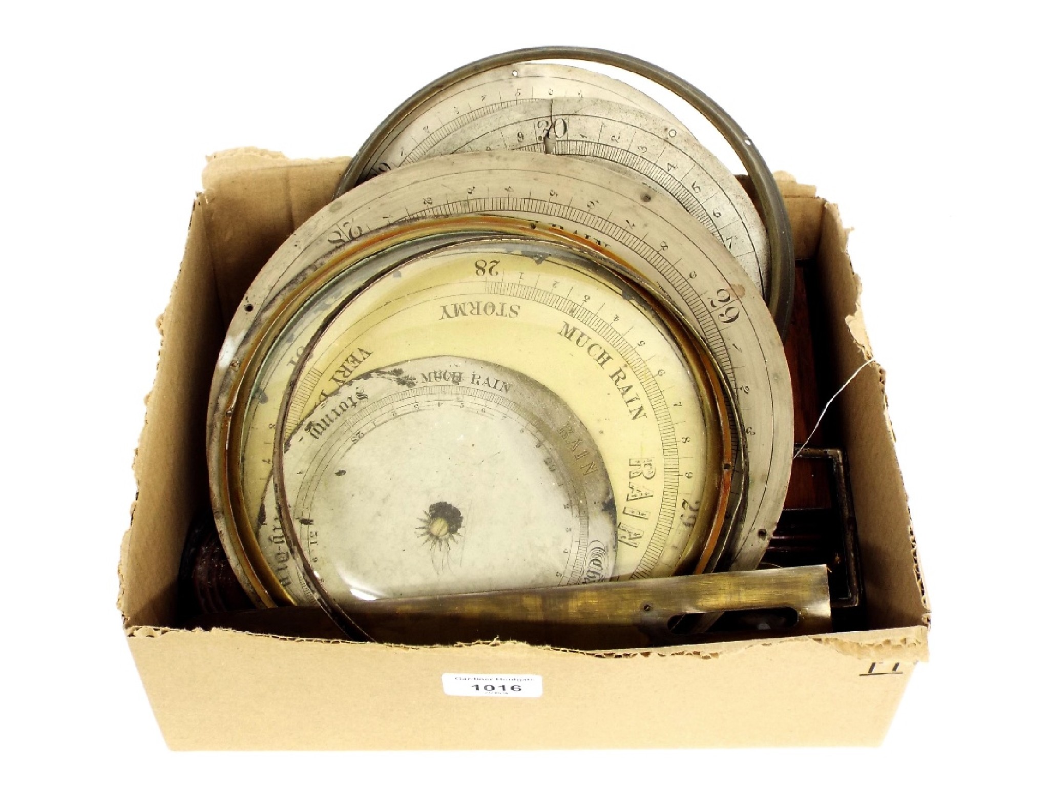 Appraisal: Box of various barometer parts including dials and glasses etc