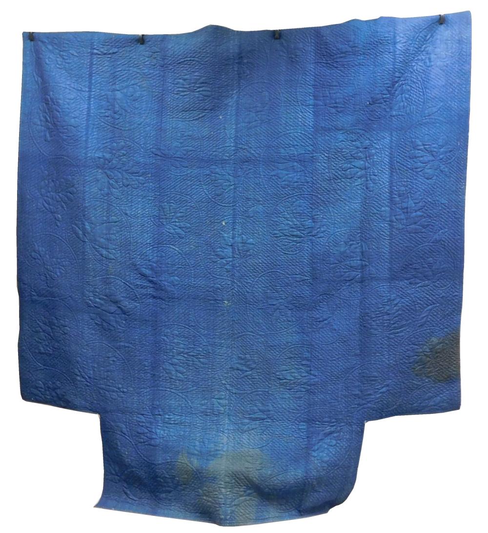 Appraisal: TEXTILE Dark blue whole-cloth wool quilt New England possibly Connecticut