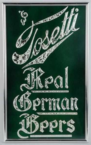 Appraisal: Tosetti Real German Beer Reverse Glass Sign Heavy old glass