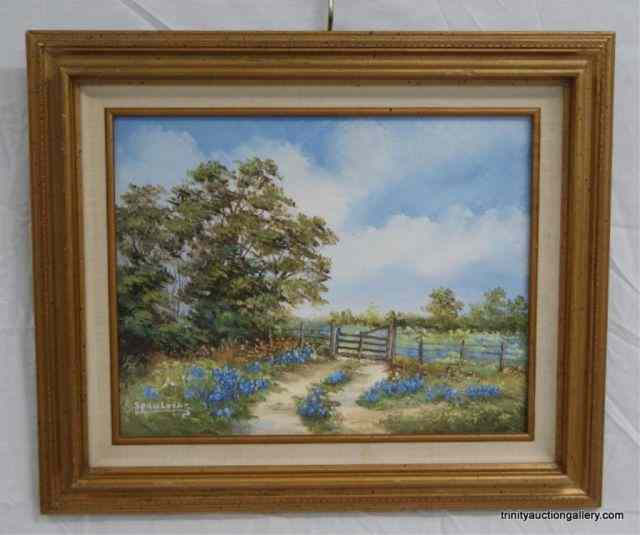 Appraisal: Oil on Canvas Texas Bluebonnets Landscape Scene This is for