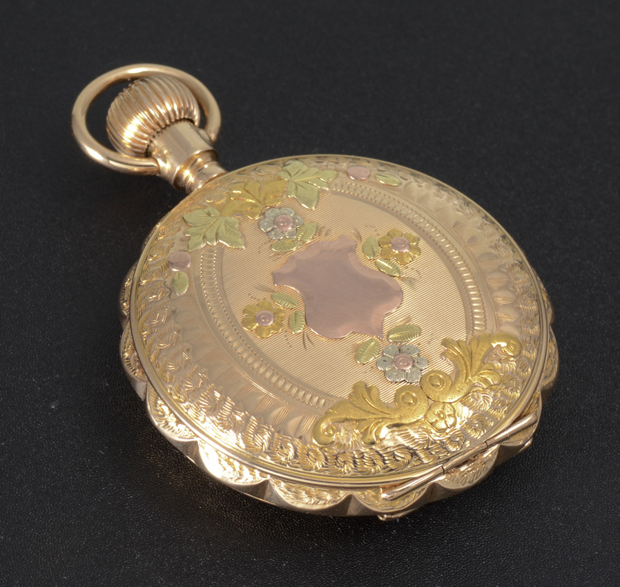 Appraisal: K MULTI COLOR GOLD ELGIN HUNTER CASE POCKET WATCH Circa