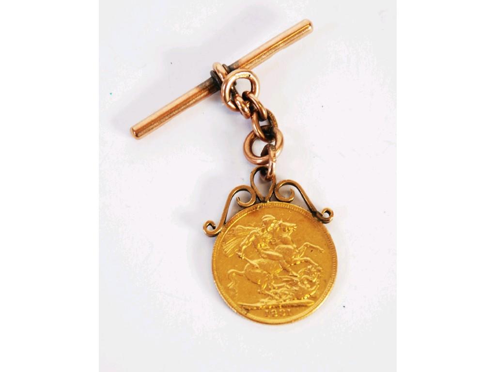 Appraisal: VICTORIAN GOLD SOVEREIGN with soldiered mount as a pendant on