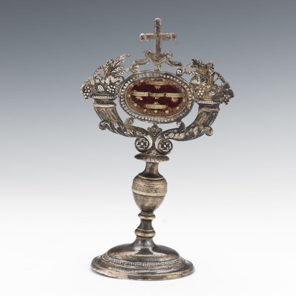 Appraisal: FRENCH SILVER PLATED ECCLESIASTICAL RELIQUARY WITH EPISCOPAL CERTIFICATE DIOCESE OF