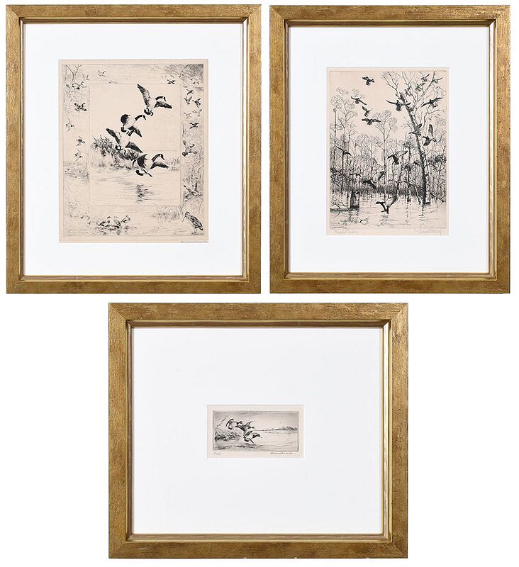 Appraisal: Three Game Bird Sporting Etchings th century Two by Roland