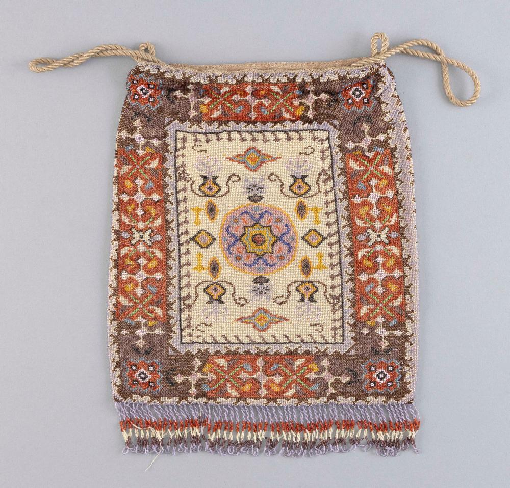 Appraisal: GLASS BEADED DRAWSTRING PURSE Late th Early th Century Colorful