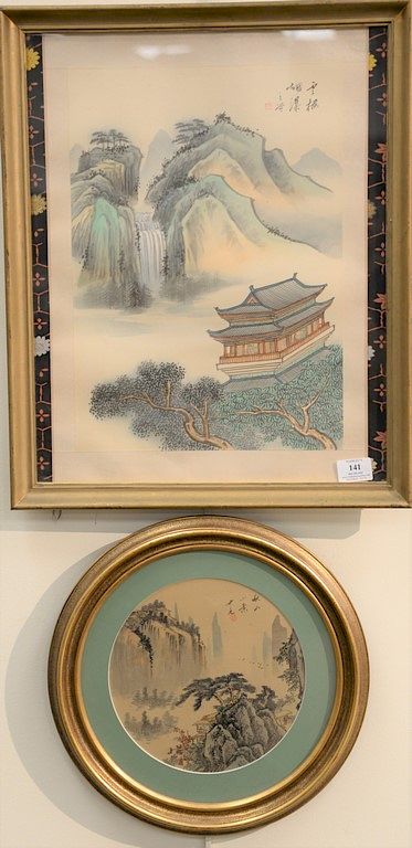 Appraisal: Group of seven Oriental paintings including watercolor on paper of