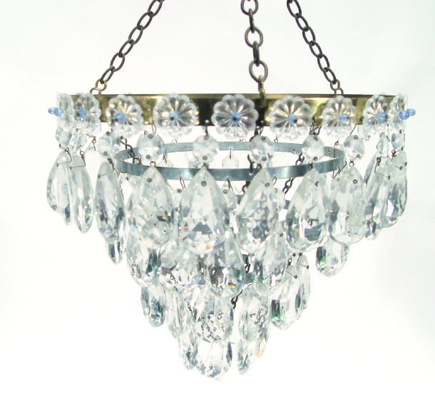 Appraisal: Set of three s cut glass four tier chandeliers with