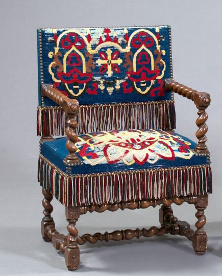 Appraisal: Elizabethan Barley-Twist Bishop's Armchair late th century the back and