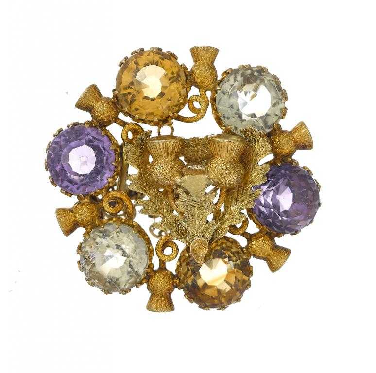 Appraisal: A CITRINE AND TWO COLOUR GOLD SCOTTISH BROOCH of six