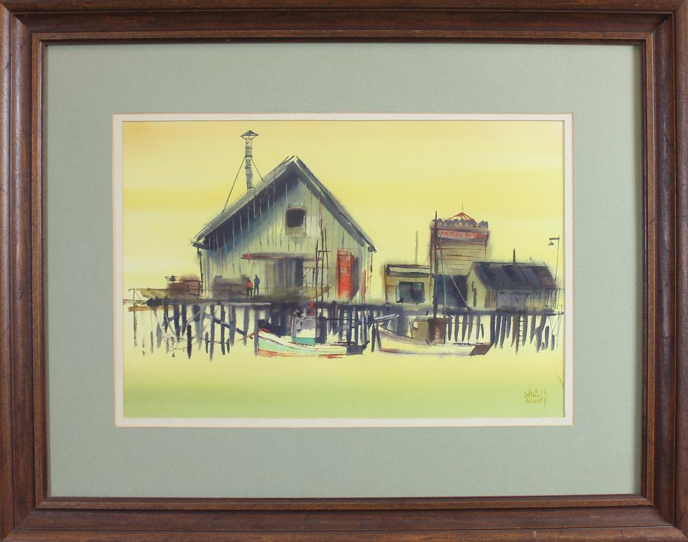 Appraisal: CHARLES MULVEY Oregon - watercolor on paper canary warf Signed