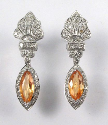 Appraisal: PAIR OF YELLOW SAPPHIRE DIAMOND PENDANT EARRINGS Each k white