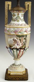 Appraisal: Capodimonte Polychromed and Gilt Decorated Urn Lam Capodimonte Polychromed and