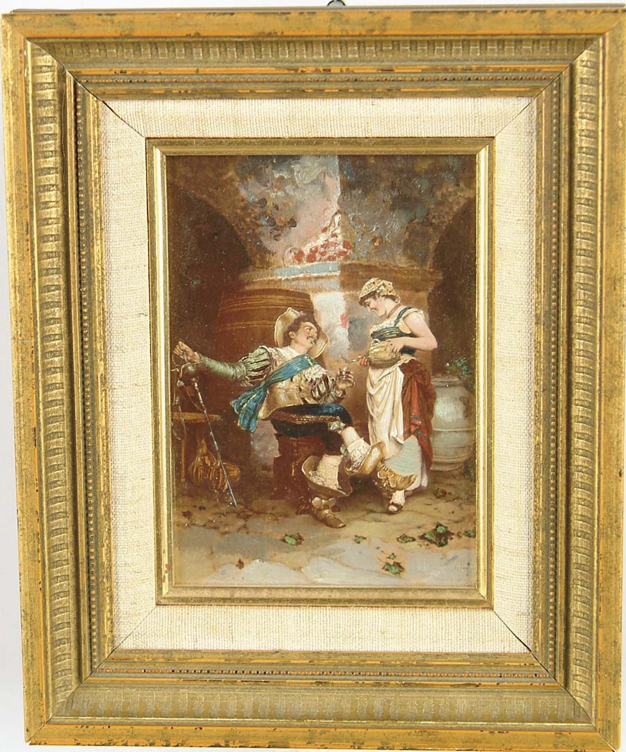 Appraisal: UNSIGNED European th th C THE FLIRT Oil enhanced print