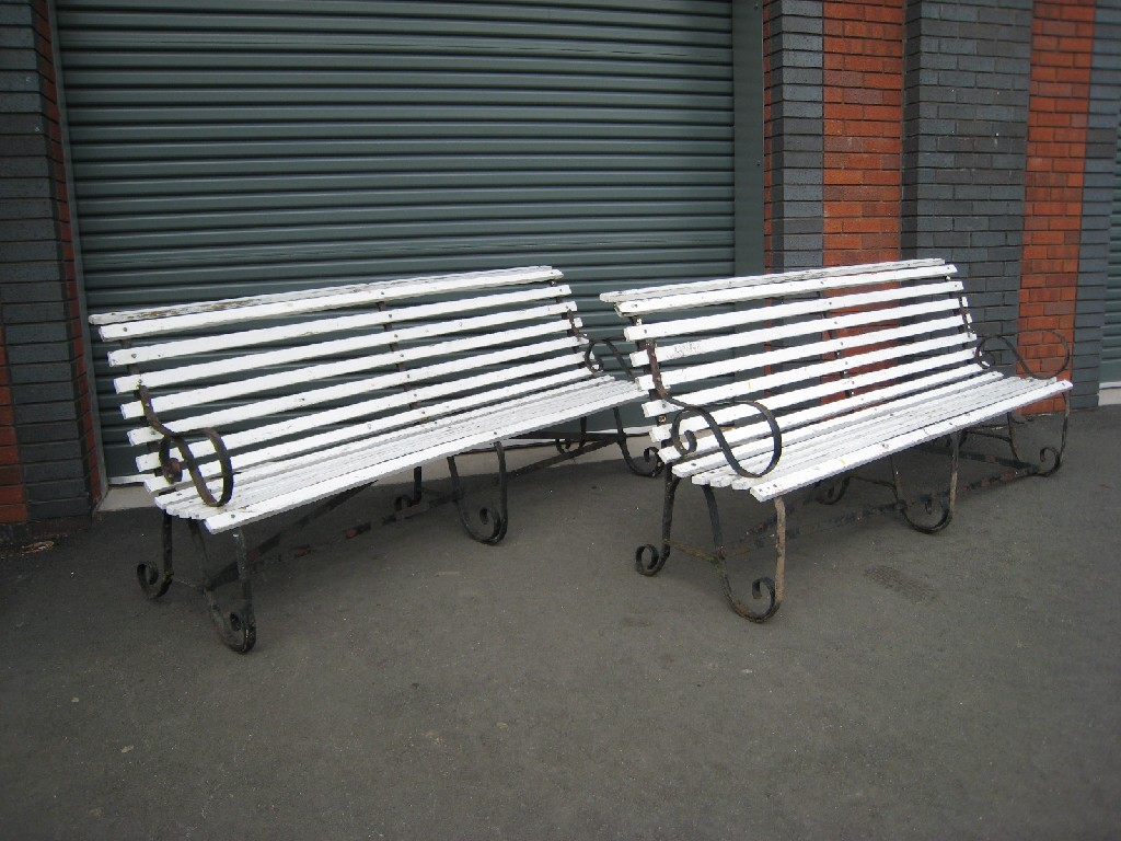 Appraisal: Pair of Victorian wrought iron Garden Benches with white painted