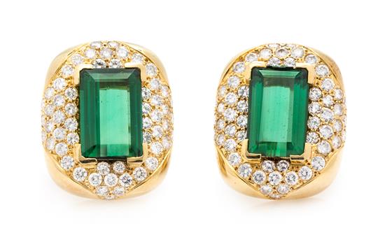 Appraisal: Sale Lot A Pair of Yellow Gold Tourmaline and Diamond