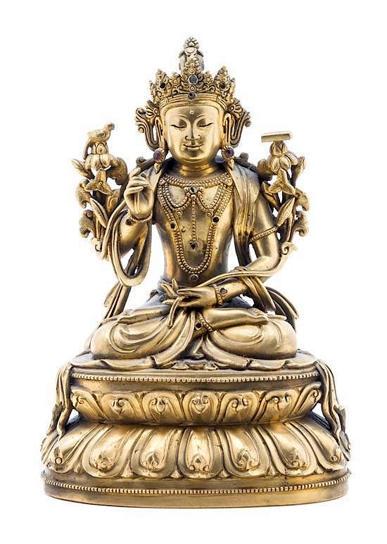 Appraisal: A Sino-Tibetan Gilt Bronze Figure of White Tara Height inches