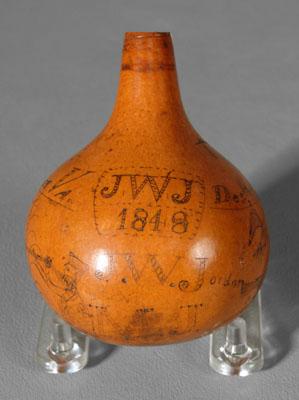 Appraisal: Rare engraved shot gourd engraved with figure of man shooting