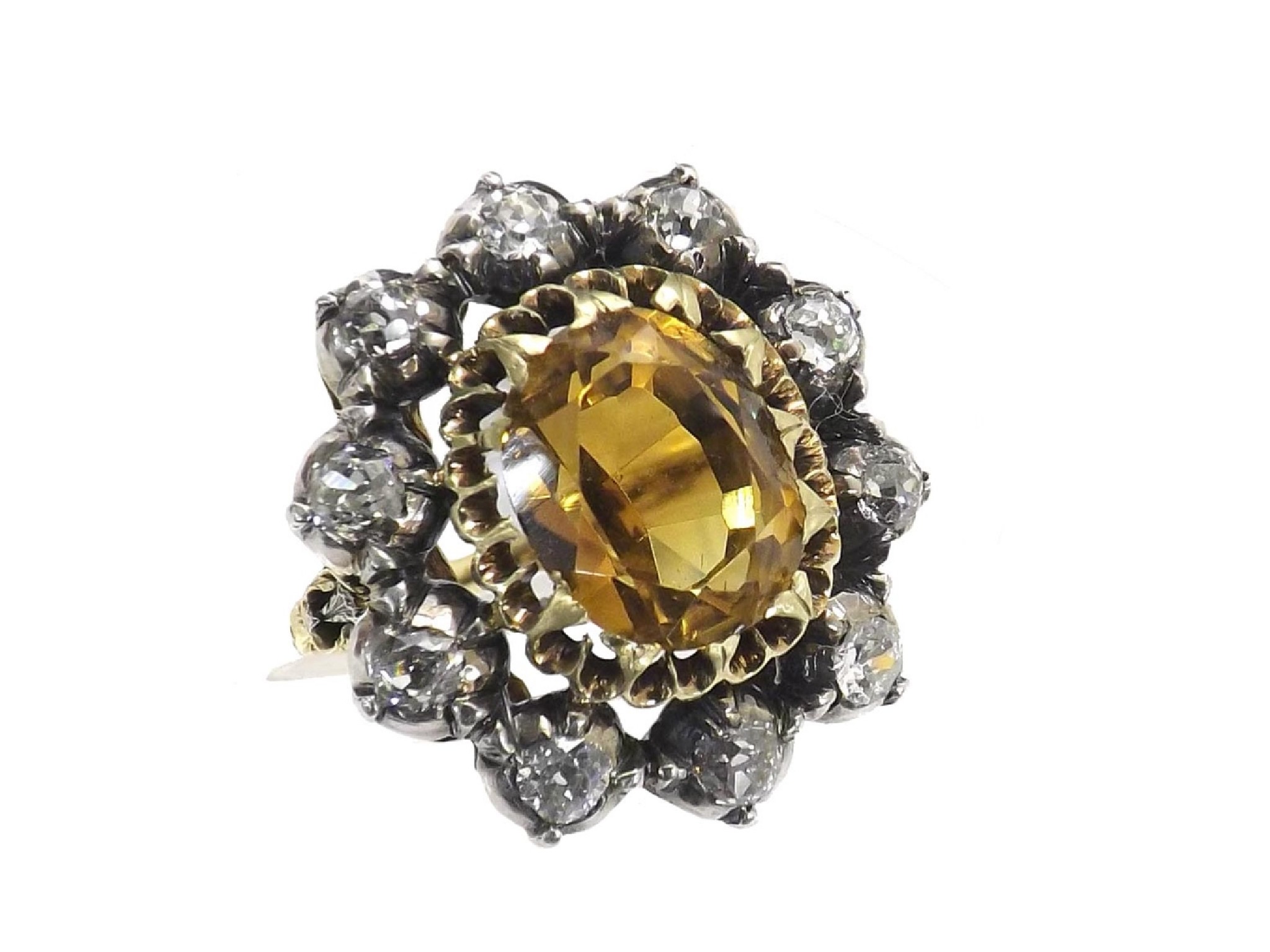 Appraisal: Large k citrine and diamond cluster ring the central citrine