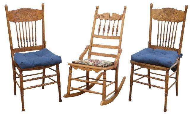 Appraisal: lot of American oak chairs c comprising pressback chairs shaped