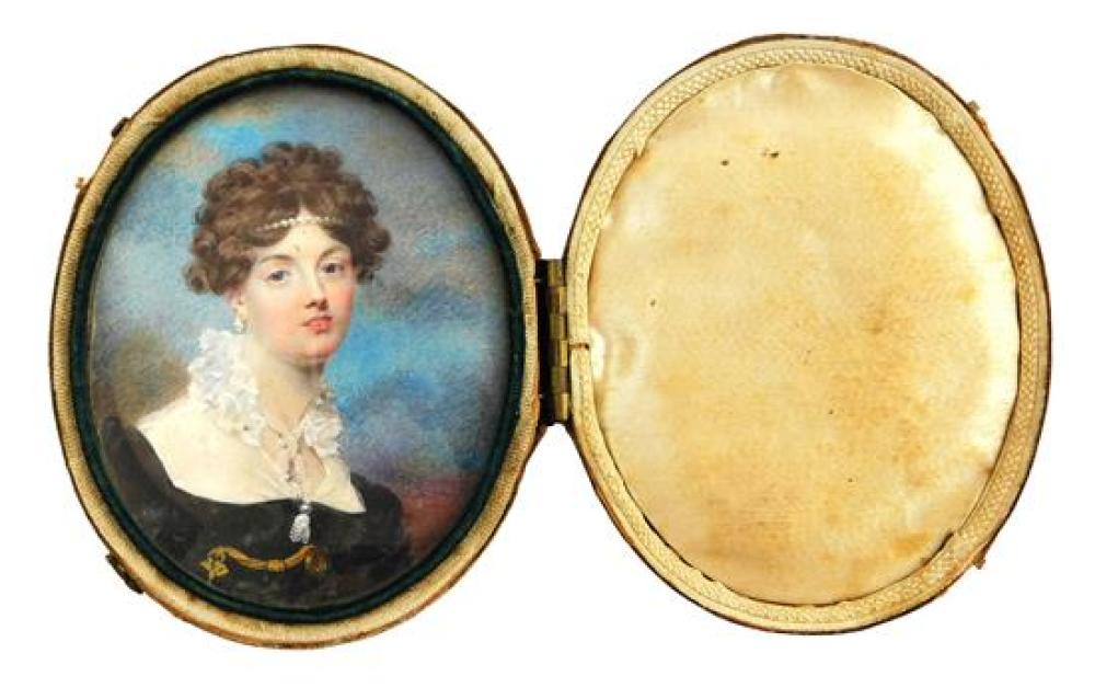 Appraisal: MINIATURE Woman oval support likely ivory signed and dated JH