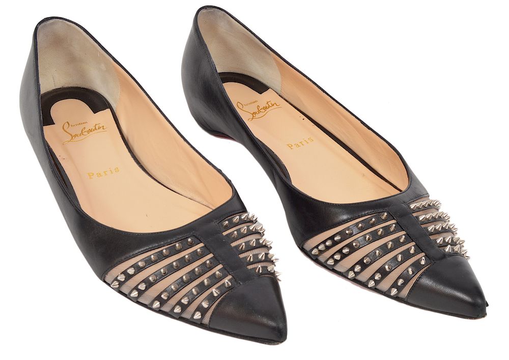 Appraisal: Christian Louboutin 'Bareta' Black Stud Flats Christian Louboutin 'Bareta' black