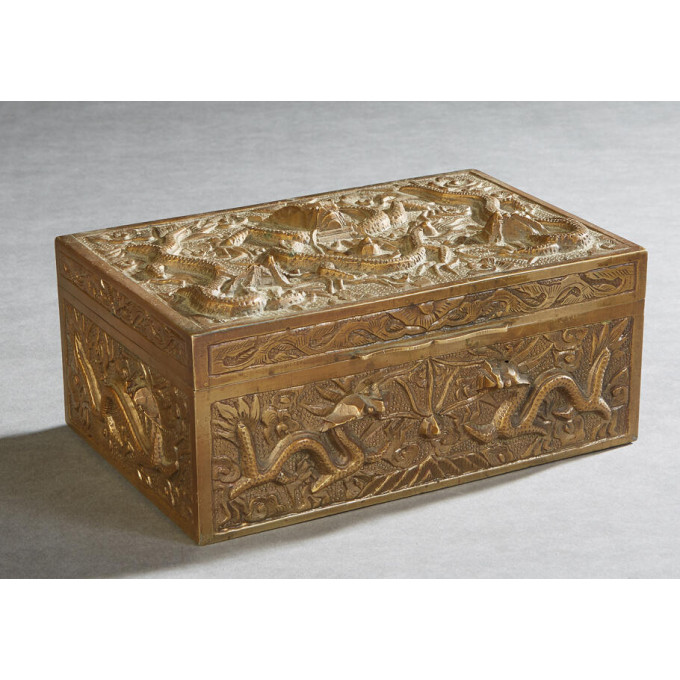 Appraisal: Chinese Bronze Dresser Box th c with relief decoration of