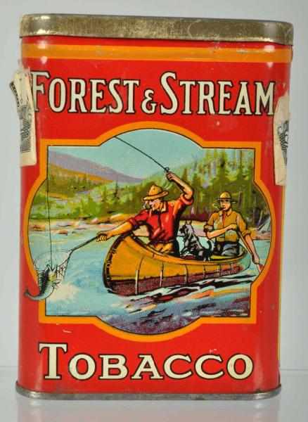 Appraisal: Forest Stream Vertical Pocket Tobacco Tin Description More desirable canoe