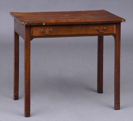 Appraisal: GEORGE III INLAID MAHOGANY SIDE TABLE The cross-banded top with