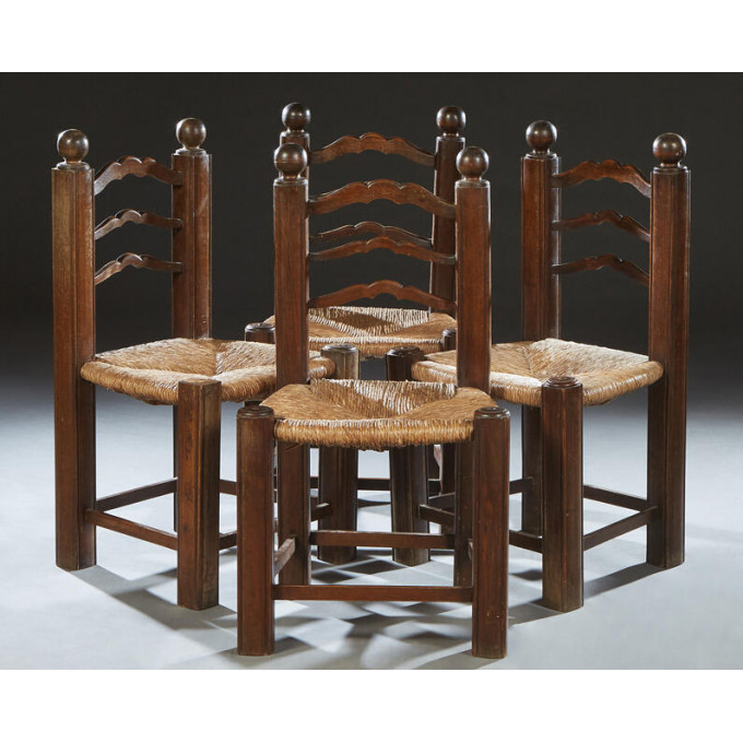 Appraisal: Set of Four French Provincial Carved Oak Rush Seat Dining