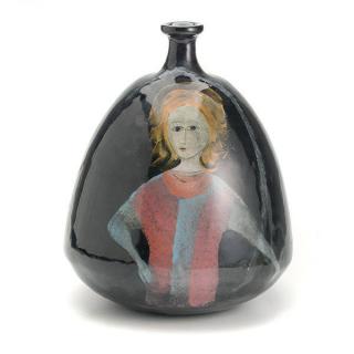 Appraisal: Polia Pillin Pottery Vase is encircled with the portraits of