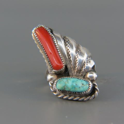 Appraisal: Navajo Indian Turquoise Coral Ring sterling silver currently size