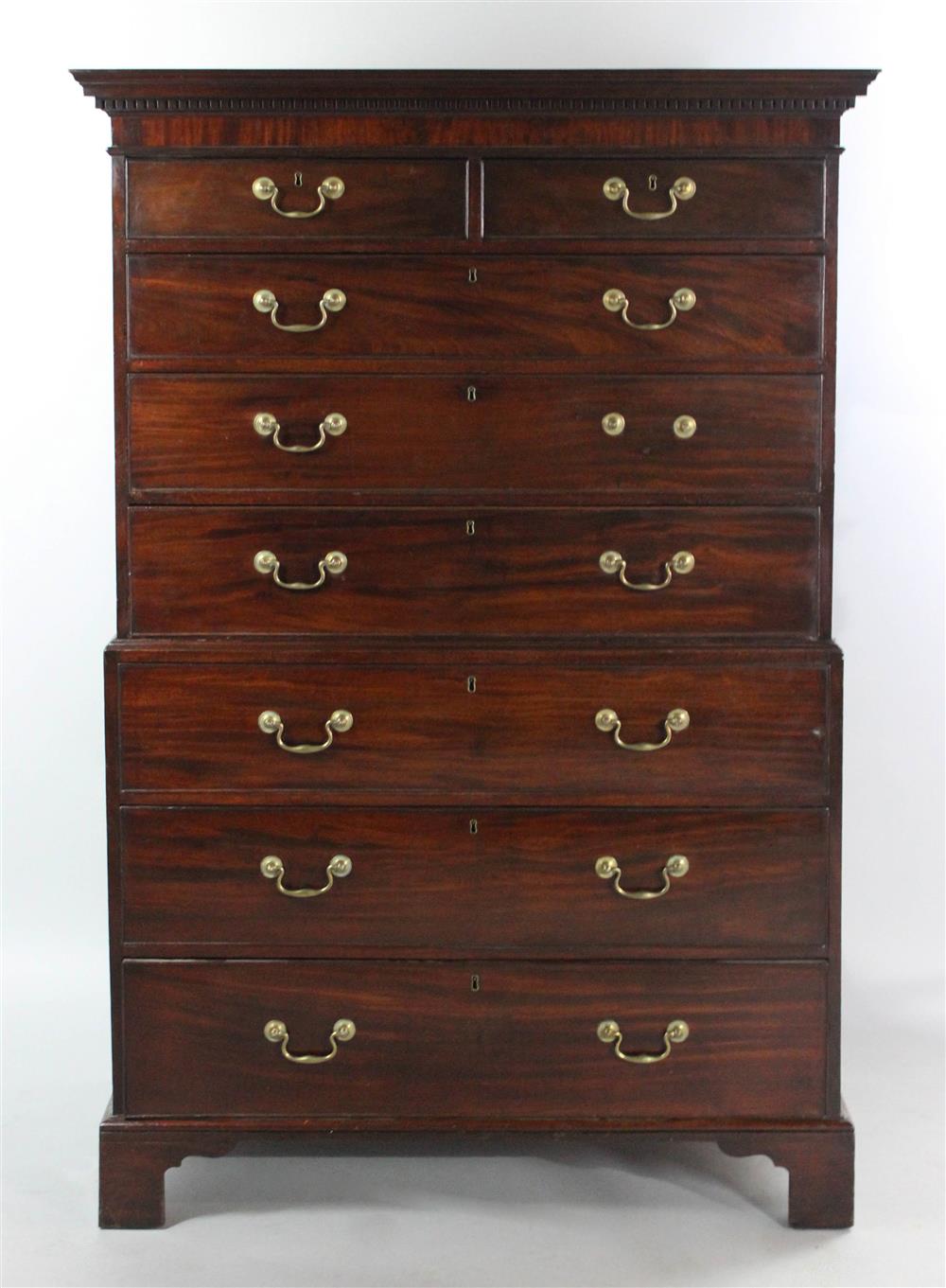 Appraisal: GEORGE III MAHOGANY CHEST ON CHEST in two parts the