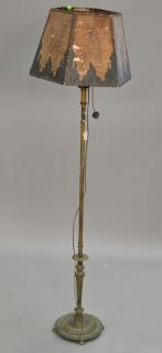 Appraisal: Bronze floor lamp with mica shade having cityscape of building