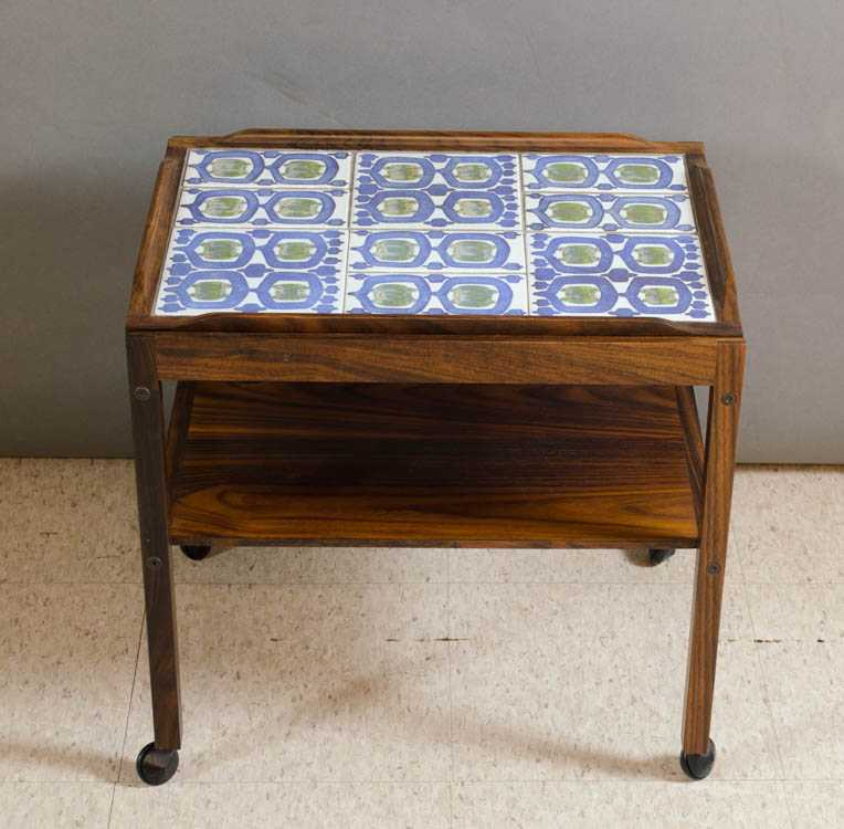 Appraisal: DANISH MID-CENTURY MODERN TILED TRAY-TOP MINI TEA CART Severin Hansen