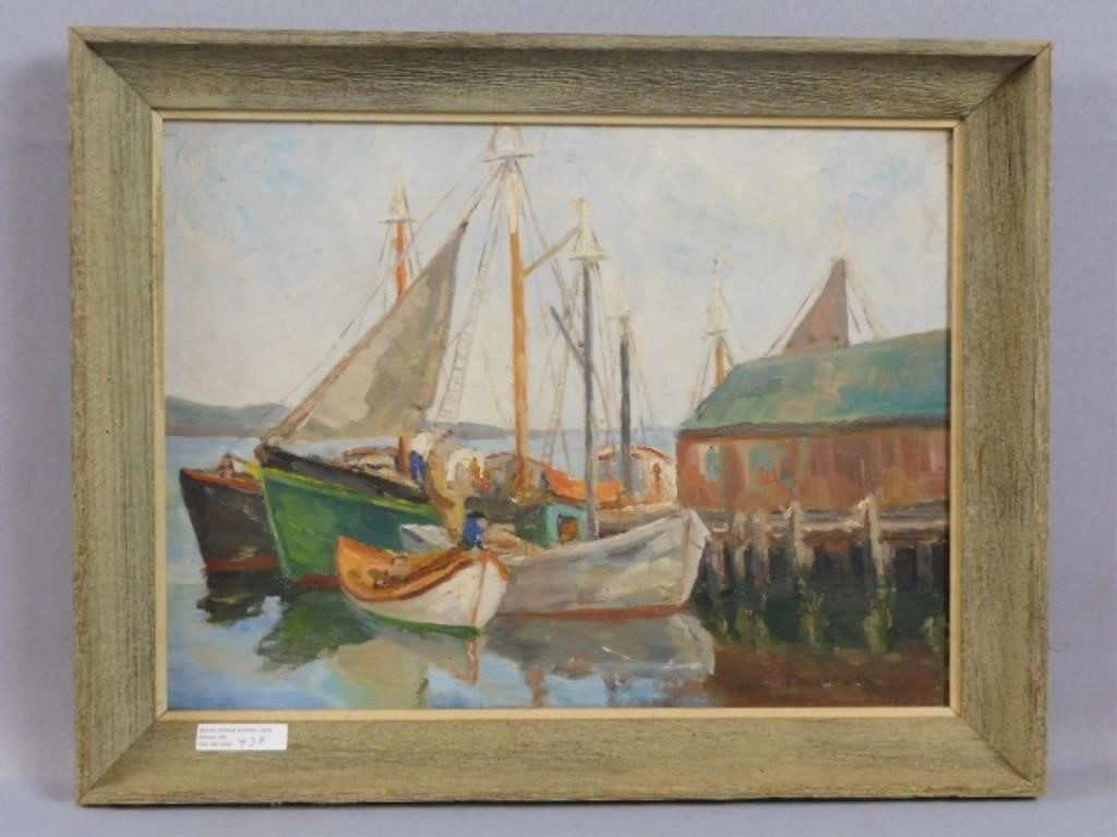 Appraisal: MARGUERITE PEASLEE - MASSACHUSETTS OILpainting on board depicting fishing boats