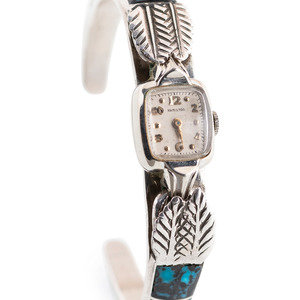 Appraisal: Navajo Silver Cuff Watch Band set with Bisbee Turquoise mid