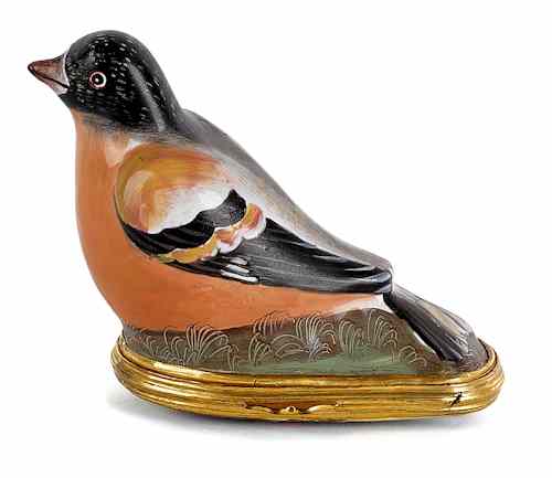 Appraisal: Bilston enameled bomboniere bird box ca h