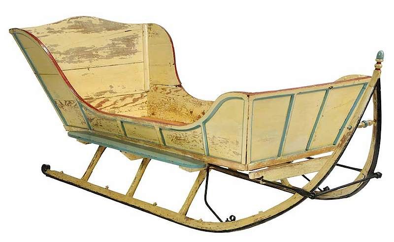 Appraisal: Vintage Paint Decorated Sleigh Fitted as a Bed late th