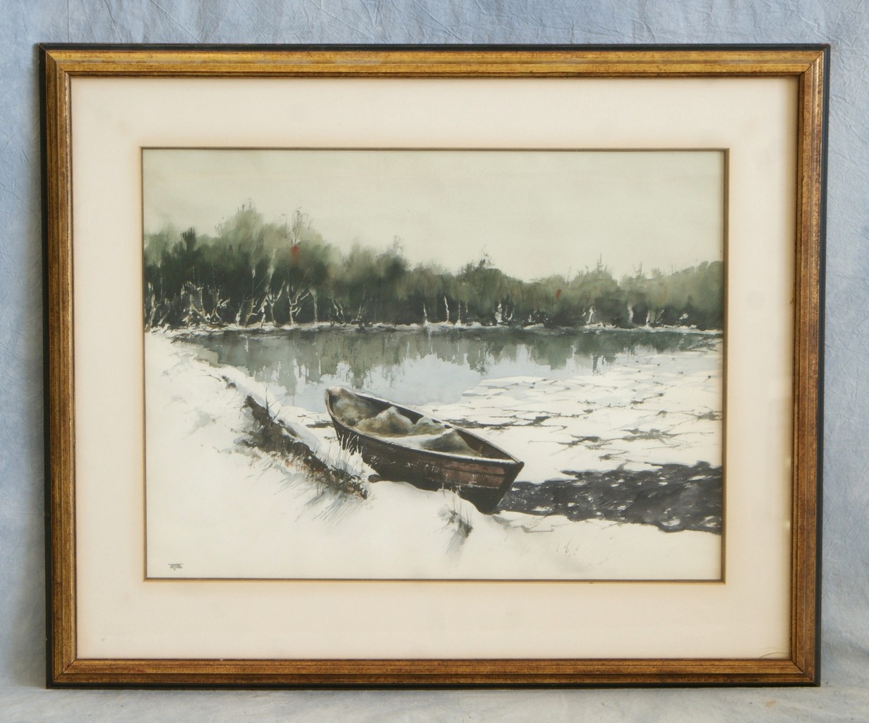 Appraisal: James Ross American NY PA - watercolor Canoe on Winter