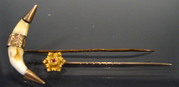 Appraisal: ct gold ruby stick pin and a tooth stick pin