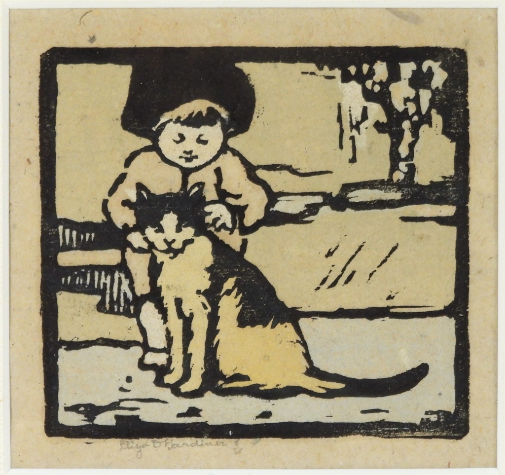 Appraisal: ELIZA DRAPER GARDINER CHILD CAT WOODBLOCK PRINT Rhode Island Massachusetts