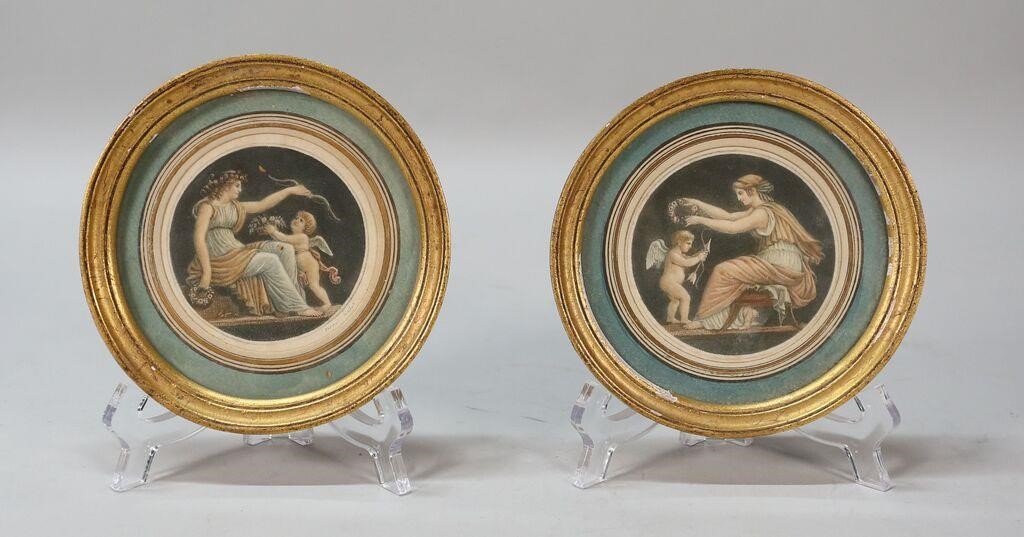 Appraisal: allegorical colored engravings Possibly Venus Cupid and Psyche Donas Sculpt