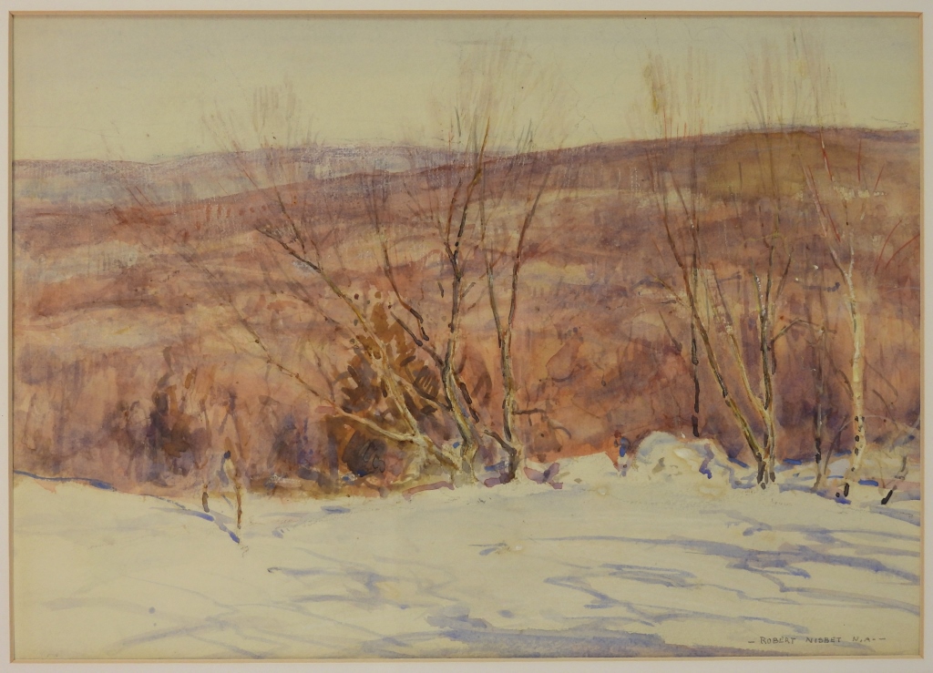 Appraisal: ROBERT NISBET WINTER LANDSCAPE WC PAINTING Rhode Island - Impressionist