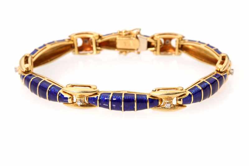 Appraisal: An K yellow gold and blue enamel sectional bracelet set