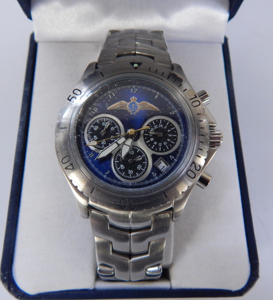 Appraisal: A British Naval Aviation Stainless Steel centenary chronograph wristwatch for