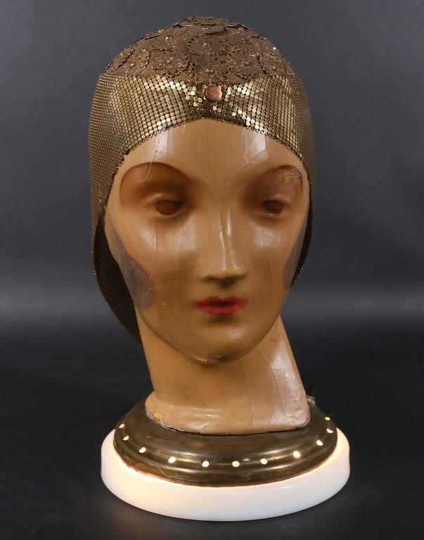 Appraisal: Figural flapper head lamp with chain applique H x base