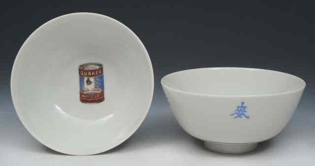 Appraisal: ADVERTISING A pair of Japanese circular porcelain bowls with Quaker