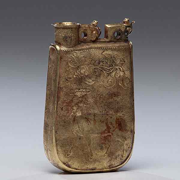 Appraisal: An Early Solid Gold Liao Dynasty Pilgrim's Flask Liao Dynasty