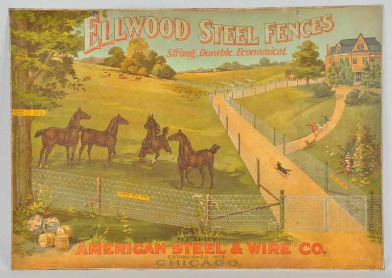 Appraisal: Tin Ellwood Steel Fences Advertising Sign Description Circa early s